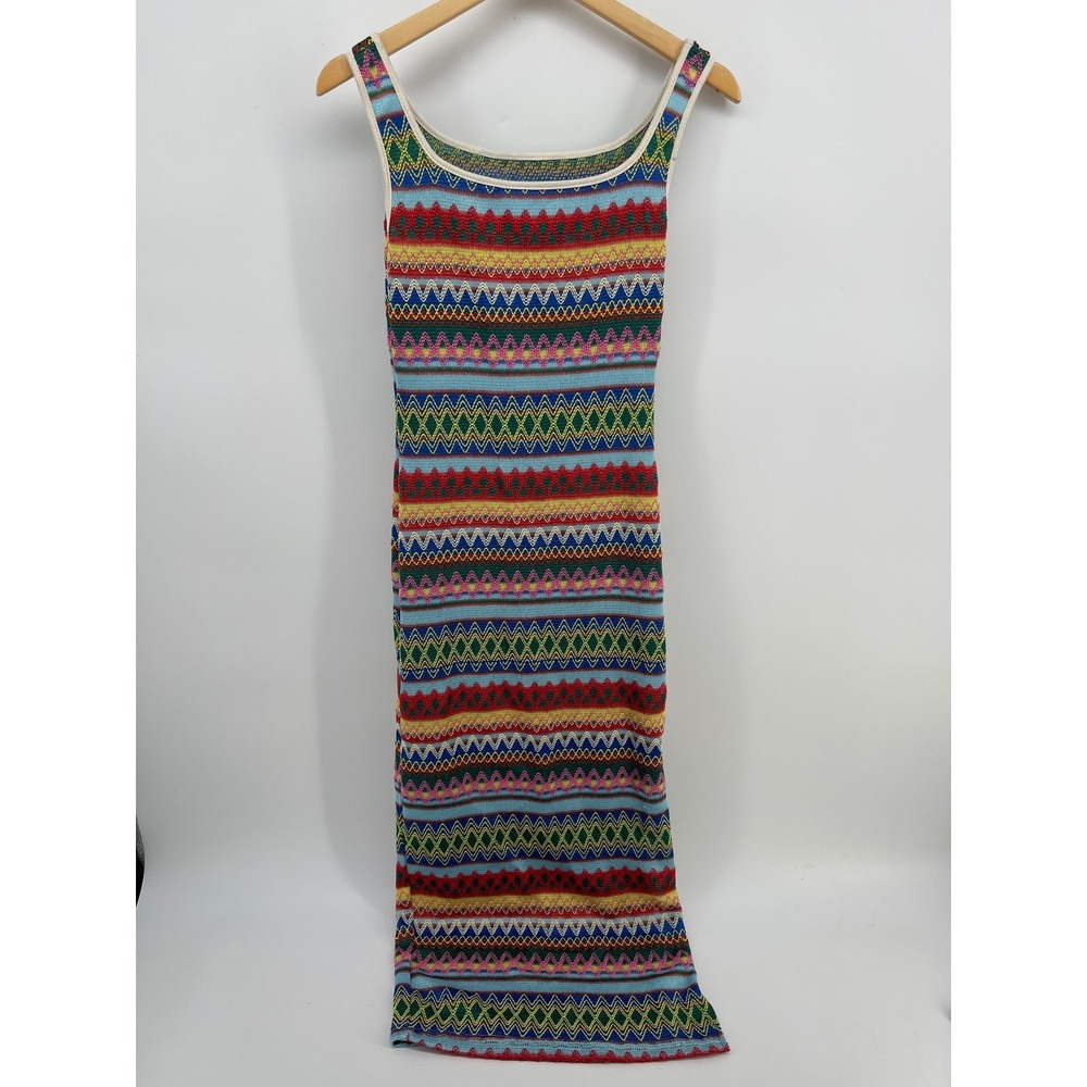 Multicolor Chevron Geometric Knit Sleeveless Midi Bodycon Dress Medium
